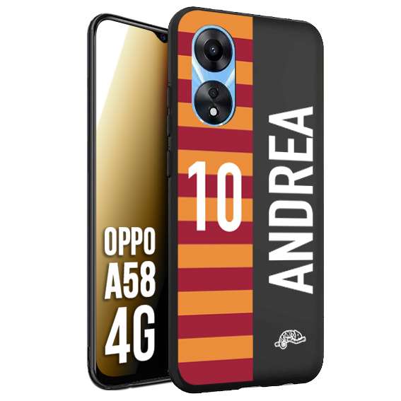 CUSTOMIZZA - Custodia cover nera morbida in tpu compatibile per Oppo A58 4G personalizzata calcio football nome e numero calciatori giallo rossi