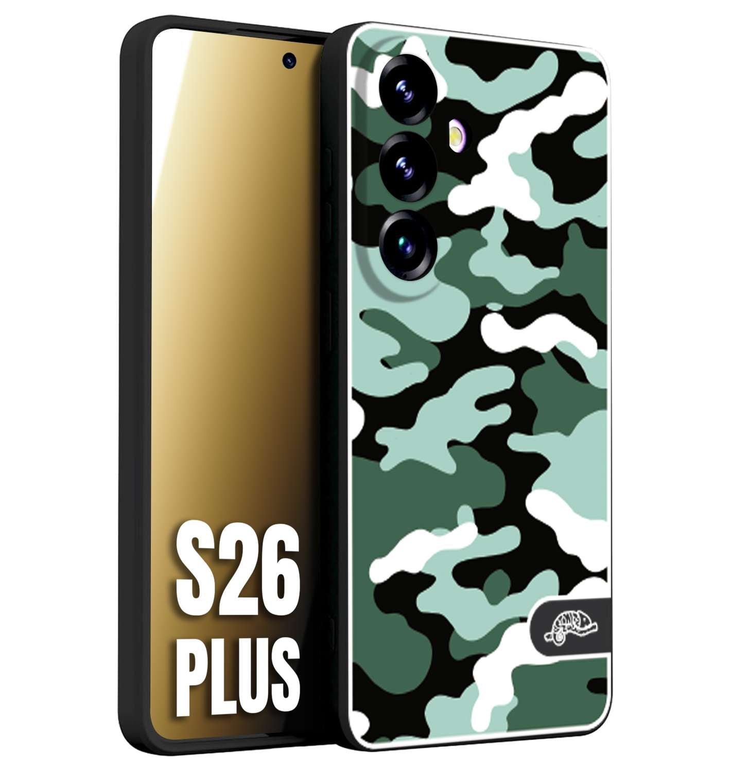 CUSTOMIZZA - Custodia cover nera morbida in tpu compatibile per Samsung S26 PLUS camouflage mimetico militare verde green