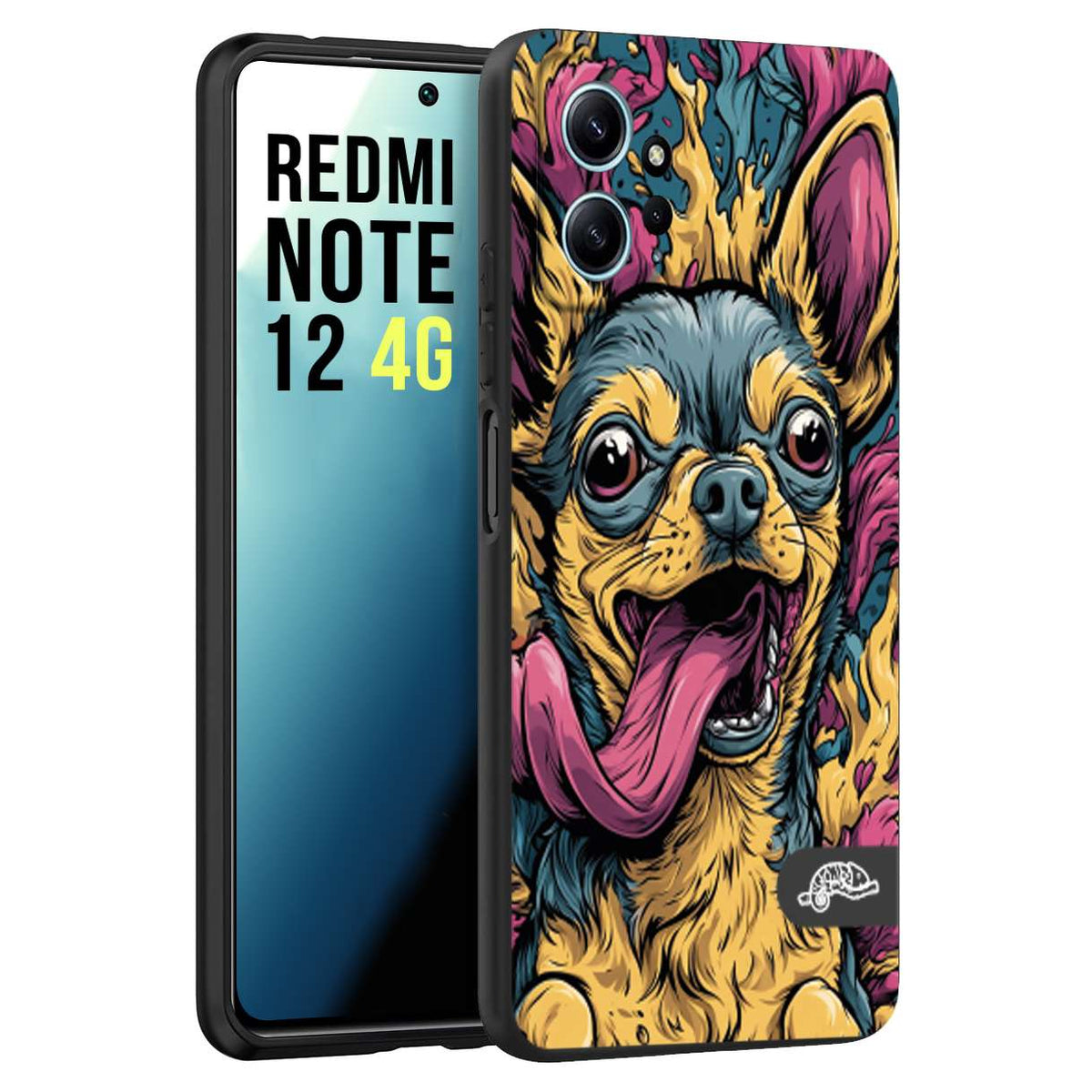 CUSTOMIZZA - Custodia cover nera morbida in tpu compatibile per Xiaomi Redmi Note 12 4G Chihuahua illustrazione cane pop art cane street art cartone animato