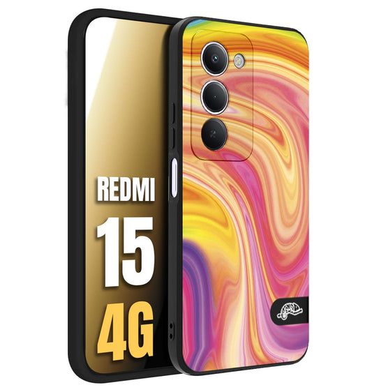 CUSTOMIZZA - Custodia cover nera morbida in tpu compatibile per Xiaomi Redmi 15 4G colorata fantasia vortice marmo onde rosa fucsia gialla