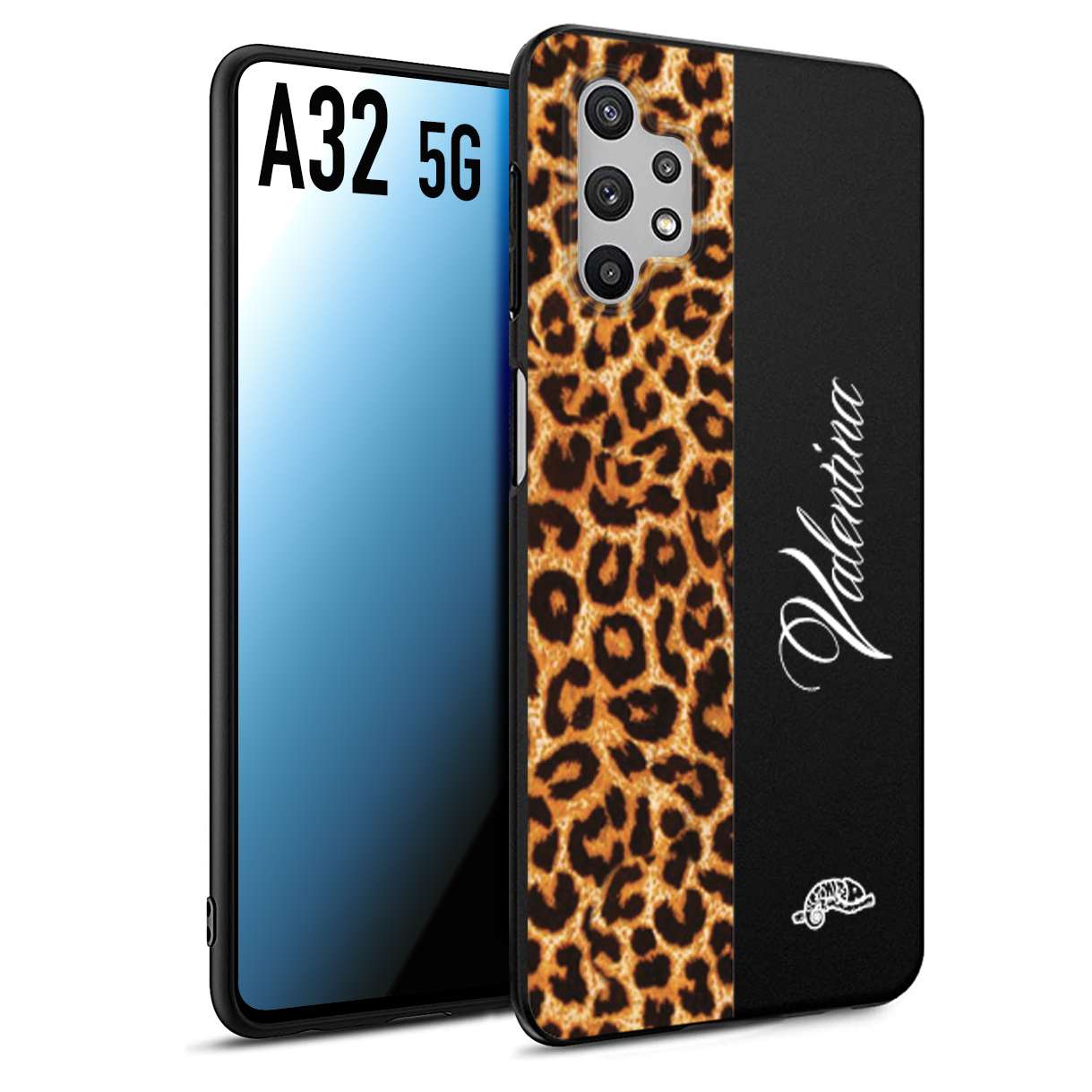 CUSTOMIZZA - Custodia cover nera morbida in tpu compatibile per Samsung A32 5G custom nome scritta leopardato maculato donna marrone leopard