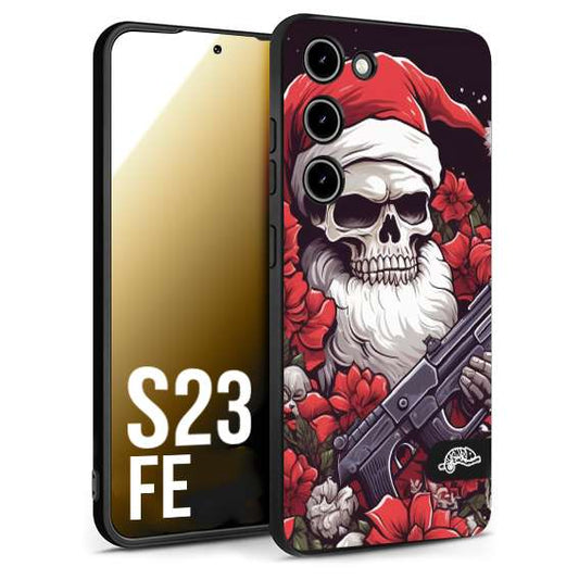 CUSTOMIZZA - Custodia cover nera morbida in tpu compatibile per Samsung S23 FE teschio natale santa claus fiori tattoo disegnato