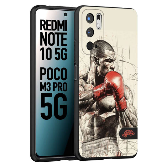 CUSTOMIZZA - Custodia cover nera morbida in tpu compatibile per Xiaomi Redmi Note 10 5G - Poco M3 Pro 5G pugilato pugili disegno tattoo guantoni box sport ring