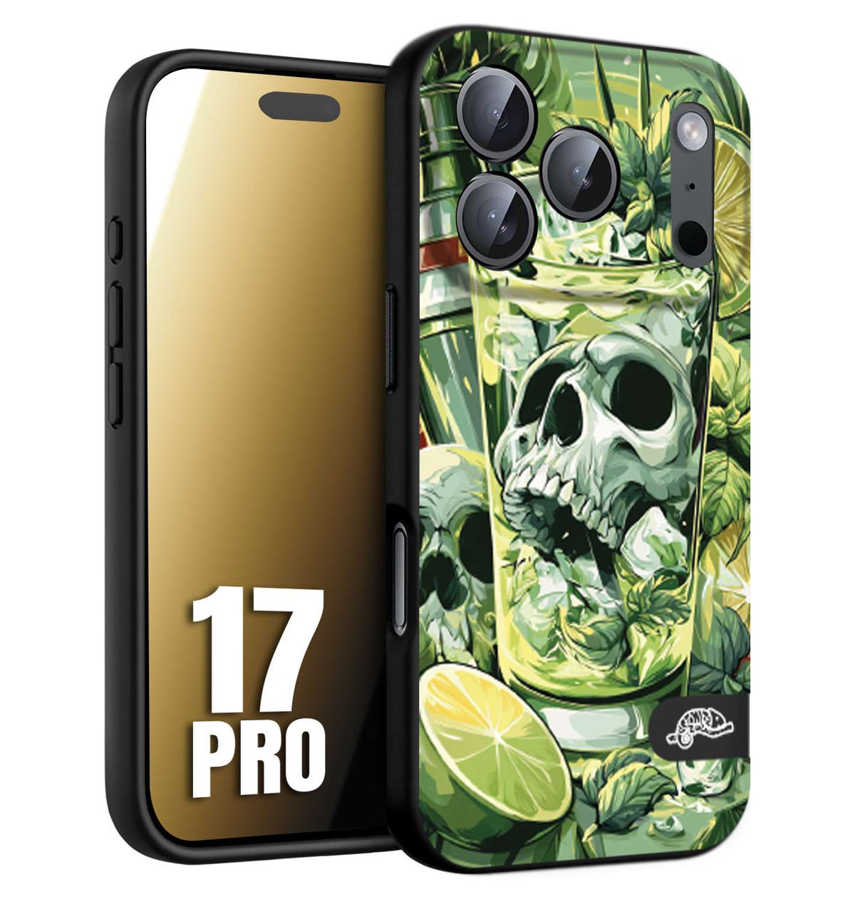 CUSTOMIZZA - Custodia cover nera morbida in tpu compatibile per iPhone 17 PRO Mojito cocktail teschio illustrazione drink lime menta ghiacci tropicale street art