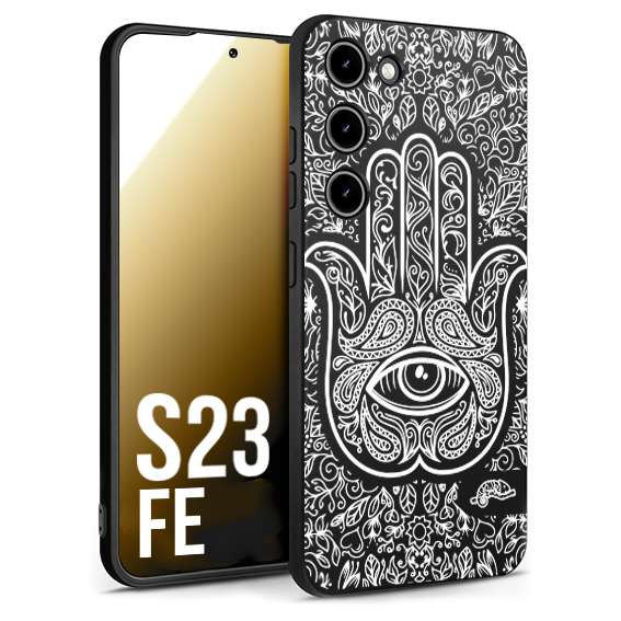 CUSTOMIZZA - Custodia cover nera morbida in tpu compatibile per Samsung S23 FE mano di fatima effetto rilievo mandala donna