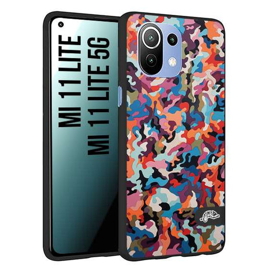 CUSTOMIZZA - Custodia cover nera morbida in tpu compatibile per Xiaomi Mi 11 Lite / Mi 11 Lite 5G camouflage mimetico militare moderno blu arancio rosa