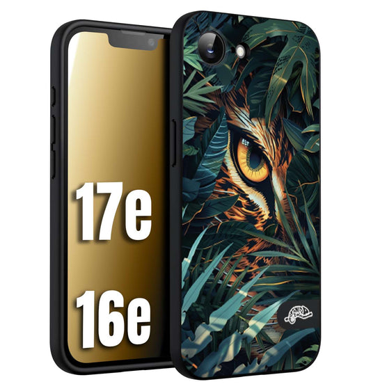 CUSTOMIZZA - Custodia cover nera morbida in tpu compatibile per iPhone 16E - 17E animali color giungla tropicale occhio di giaguaro felino disegnato