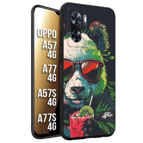 CUSTOMIZZA - Custodia cover nera morbida in tpu compatibile per Oppo A57 - A77 - A57S - A77S (4G) estate disegnata cocktails animali simpatici panda mojito