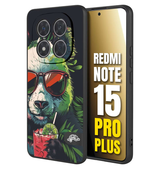 CUSTOMIZZA - Custodia cover nera morbida in tpu compatibile per Xiaomi Redmi Note 15 PRO PLUS estate disegnata cocktails animali simpatici panda mojito