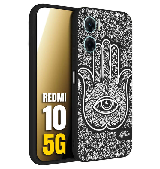CUSTOMIZZA - Custodia cover nera morbida in tpu compatibile per Xiaomi Redmi 10 5G mano di fatima effetto rilievo mandala donna