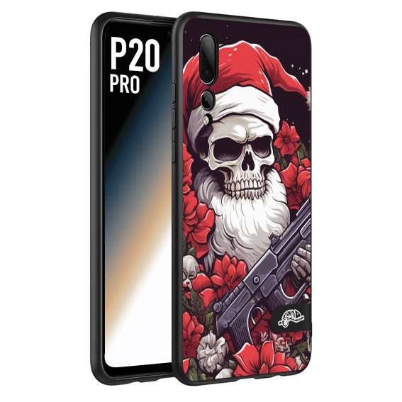 CUSTOMIZZA - Custodia cover nera morbida in tpu compatibile per Huawei P20 PRO teschio natale santa claus fiori tattoo disegnato