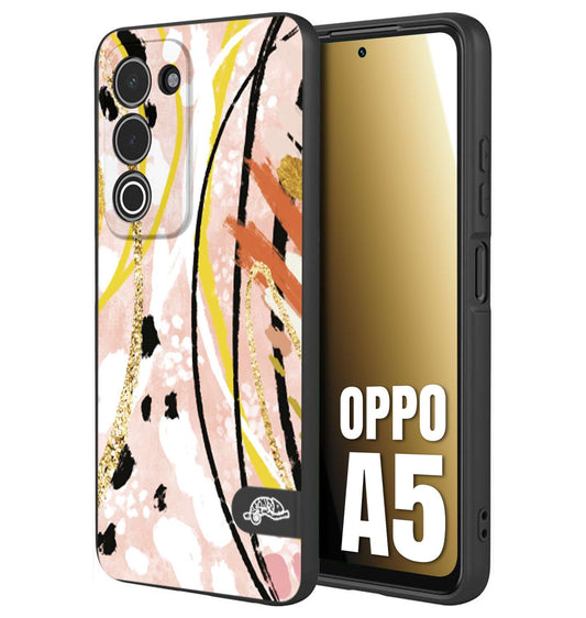 CUSTOMIZZA - Custodia cover nera morbida in tpu compatibile per Oppo A5 fiori astratti donna zebrato leopardato fantasia dorata gialla rosa colorata