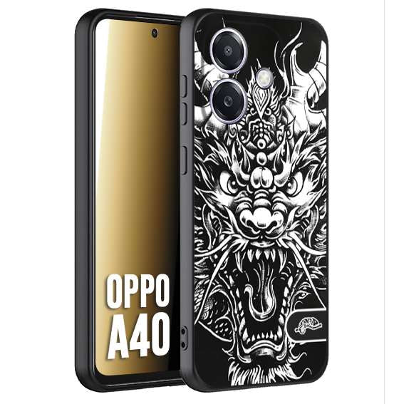 CUSTOMIZZA - Custodia cover nera morbida in tpu compatibile per Oppo A40 drago black and white bianco a rilievo disegnato tattoo tatuaggio