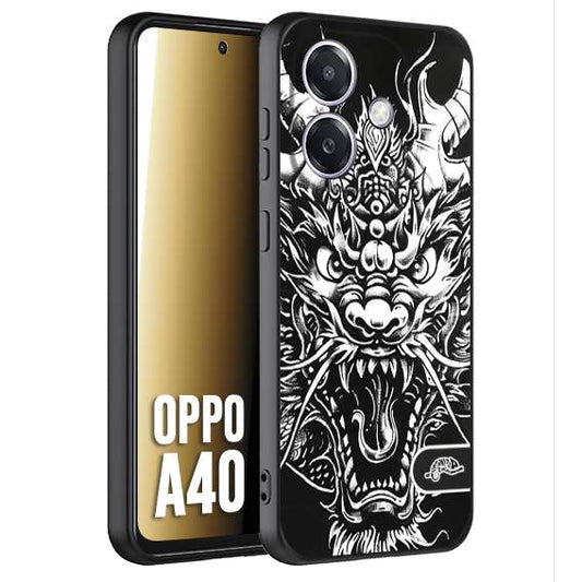 CUSTOMIZZA - Custodia cover nera morbida in tpu compatibile per Oppo A40 drago black and white bianco a rilievo disegnato tattoo tatuaggio