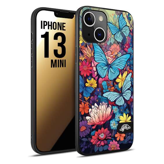 CUSTOMIZZA - Custodia cover nera morbida in tpu compatibile per iPhone 13 MINI farfalle butterfly moderno donna disegnate gialla blu rosa