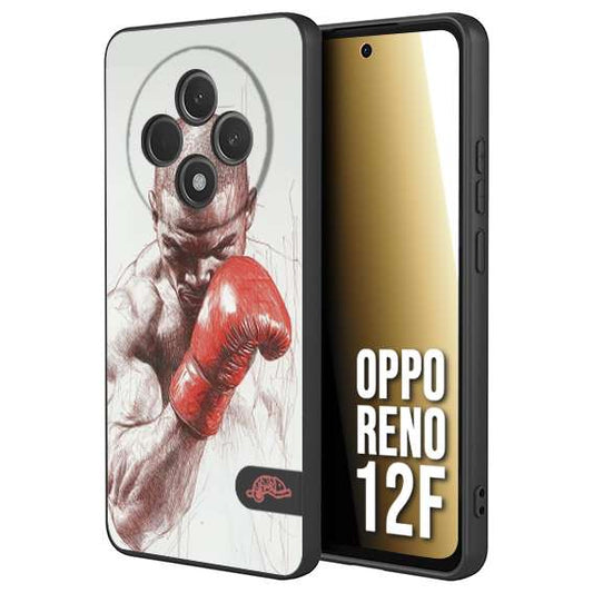 CUSTOMIZZA - Custodia cover nera morbida in tpu compatibile per Oppo Reno 12F pugilato pugili disegno tattoo guantoni box sport primo piano