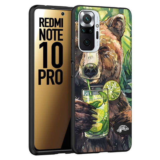 CUSTOMIZZA - Custodia cover nera morbida in tpu compatibile per Xiaomi Redmi Note 10 PRO estate disegnata cocktails animali simpatici orso bear negroni