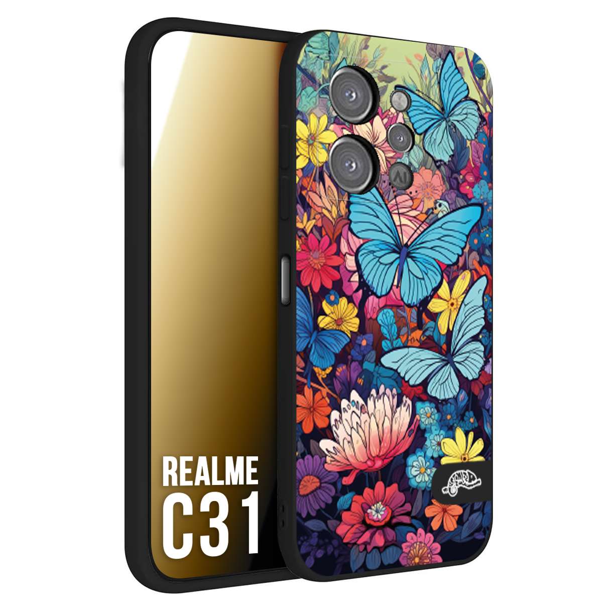 CUSTOMIZZA - Custodia cover nera morbida in tpu compatibile per Oppo Reno 10 5G - 10 PRO 5G farfalle butterfly moderno donna disegnate gialla blu rosa