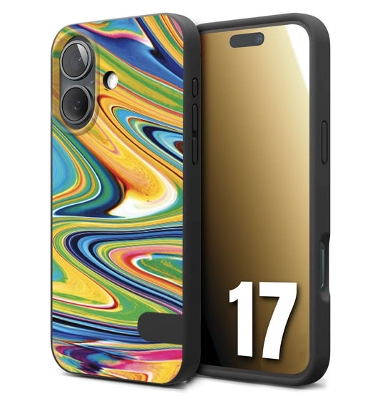 CUSTOMIZZA - Custodia cover nera morbida in tpu compatibile per iPhone 17 colorata fantasia vortice marmo arcobaleno gialla verde blu