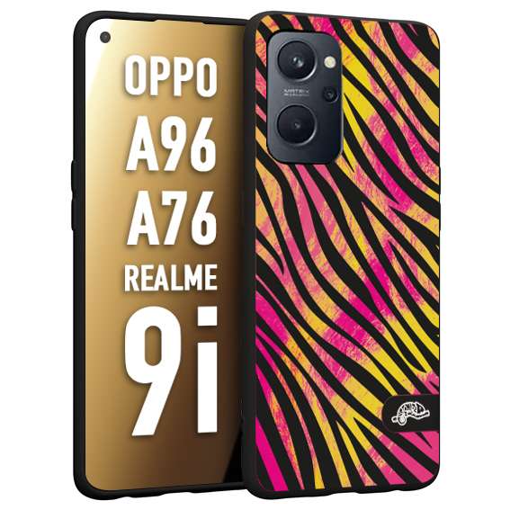 CUSTOMIZZA - Custodia cover nera morbida in tpu compatibile per Oppo Realme 9i - A96 - A76 zebrata maculata a rilievo soft touch donna fucsia gialla