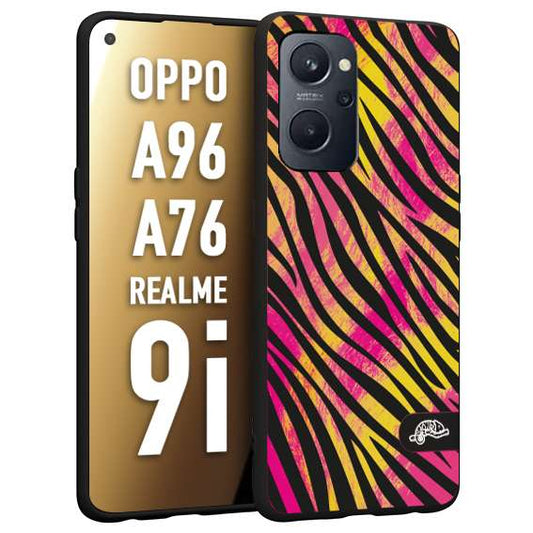 CUSTOMIZZA - Custodia cover nera morbida in tpu compatibile per Oppo Realme 9i - A96 - A76 zebrata maculata a rilievo soft touch donna fucsia gialla