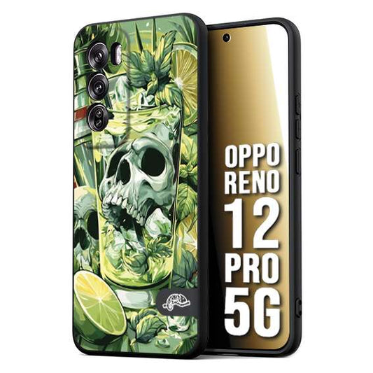 CUSTOMIZZA - Custodia cover nera morbida in tpu compatibile per Oppo Reno 12 PRO 5G Mojito cocktail teschio illustrazione drink lime menta ghiacci tropicale street art