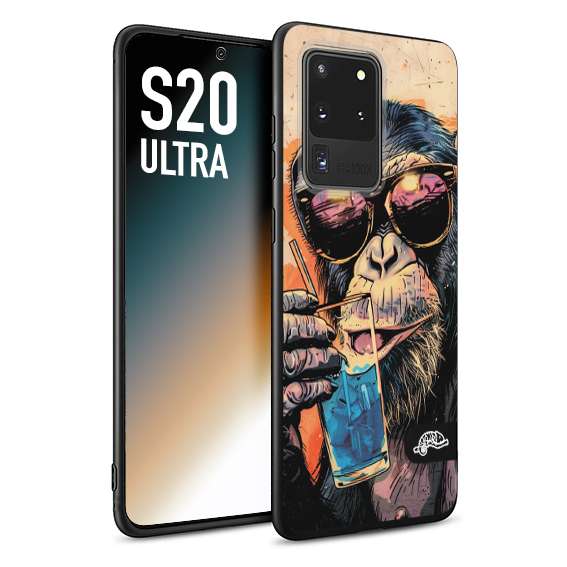 CUSTOMIZZA - Custodia cover nera morbida in tpu compatibile per Samsung S20 ULTRA estate disegnata cocktails animali simpatici scimmia monkey negroni