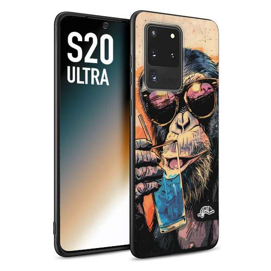 CUSTOMIZZA - Custodia cover nera morbida in tpu compatibile per Samsung S20 ULTRA estate disegnata cocktails animali simpatici scimmia monkey negroni