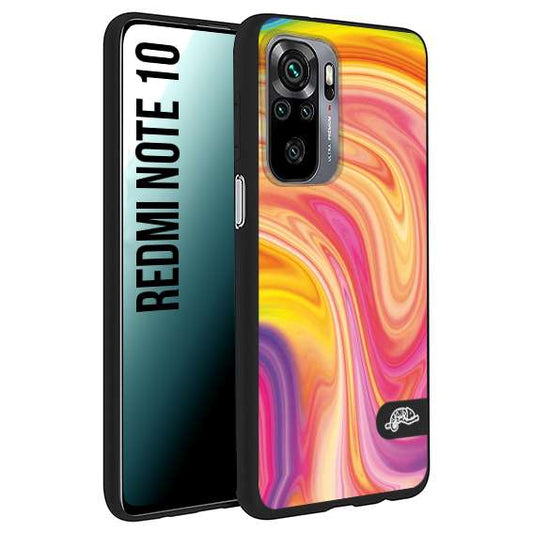 CUSTOMIZZA - Custodia cover nera morbida in tpu compatibile per Xiaomi Redmi Note 10 colorata fantasia vortice marmo onde rosa fucsia gialla