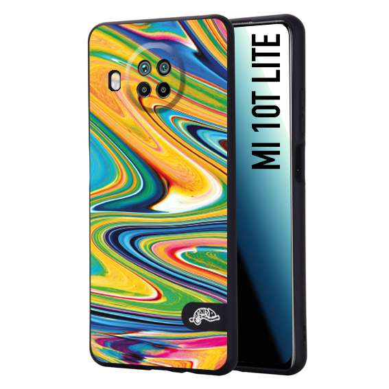 CUSTOMIZZA - Custodia cover nera morbida in tpu compatibile per Xiaomi Mi 10T LITE colorata fantasia vortice marmo arcobaleno gialla verde blu