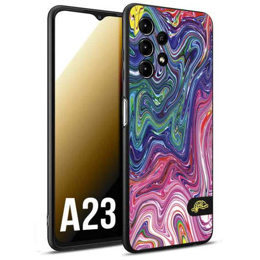 CUSTOMIZZA - Custodia cover nera morbida in tpu compatibile per Samsung A23 colorata fantasia vortice marmo arcobaleno rosa blu fucsia