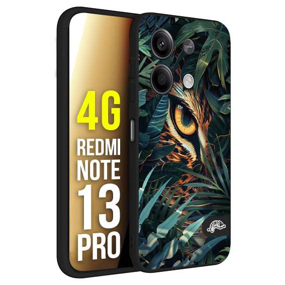 CUSTOMIZZA - Custodia cover nera morbida in tpu compatibile per Xiaomi Redmi Note 13 PRO 4G animali color giungla tropicale occhio di giaguaro felino disegnato