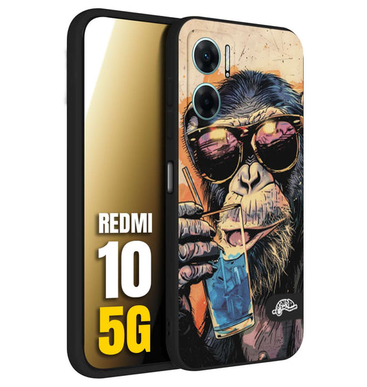 CUSTOMIZZA - Custodia cover nera morbida in tpu compatibile per Xiaomi Redmi 10 5G estate disegnata cocktails animali simpatici scimmia monkey negroni