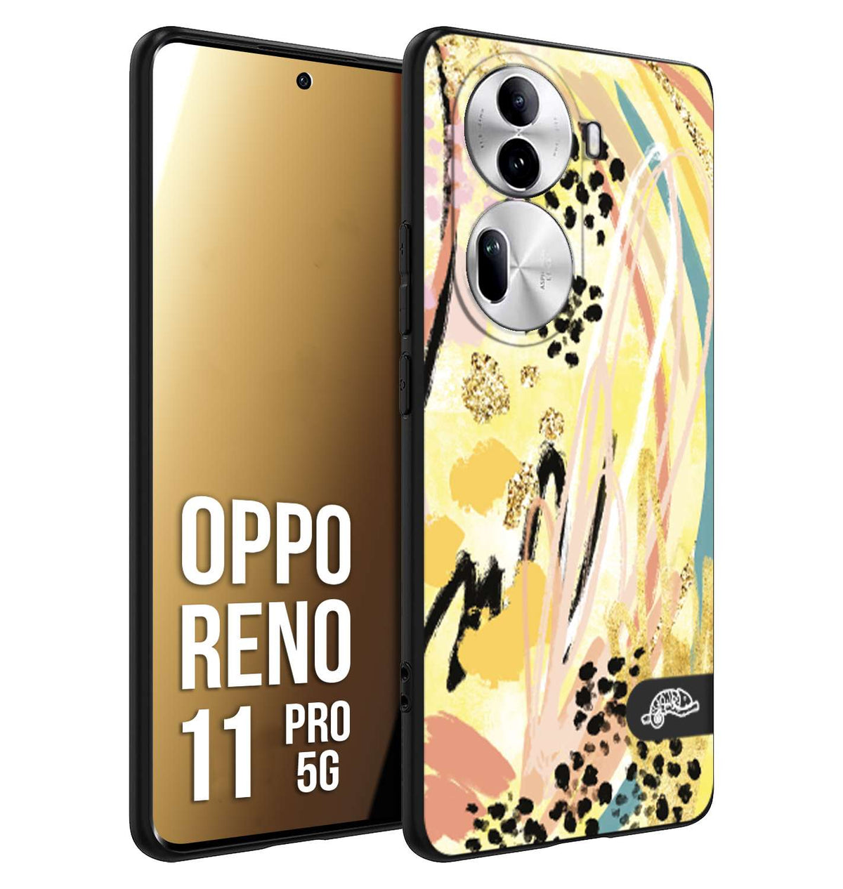 CUSTOMIZZA - Custodia cover nera morbida in tpu compatibile per Oppo Reno 11 PRO 5G astratti donna flower fantasia estate gialla rosa leopardata