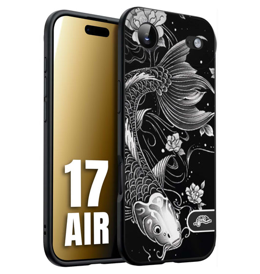 CUSTOMIZZA - Custodia cover nera morbida in tpu compatibile per iPhone 17 AIR carpa koi black and white bianco a rilievo disegnato tattoo tatuaggio