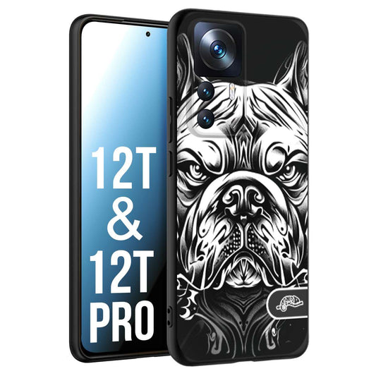 CUSTOMIZZA - Custodia cover nera morbida in tpu compatibile per Xiaomi 12T - 12T PRO bulldog bianco a rilievo disegnato tattoo tatuaggio