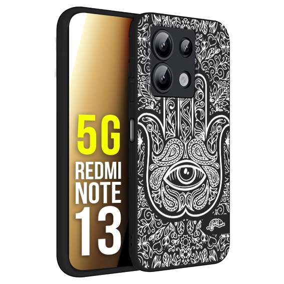 CUSTOMIZZA - Custodia cover nera morbida in tpu compatibile per Xiaomi Redmi Note 13 5G mano di fatima effetto rilievo mandala donna