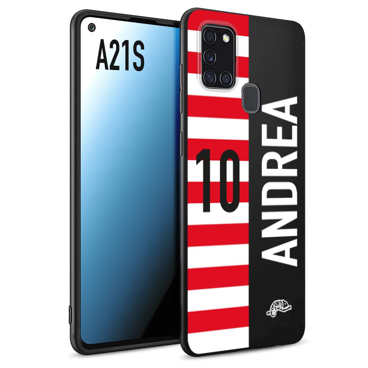 CUSTOMIZZA - Custodia cover nera morbida in tpu compatibile per Samsung A21S personalizzata calcio football nome e numero calciatori bianco rossa