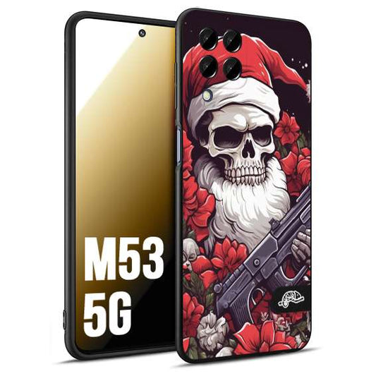 CUSTOMIZZA - Custodia cover nera morbida in tpu compatibile per Samsung M53 5G teschio natale santa claus fiori tattoo disegnato