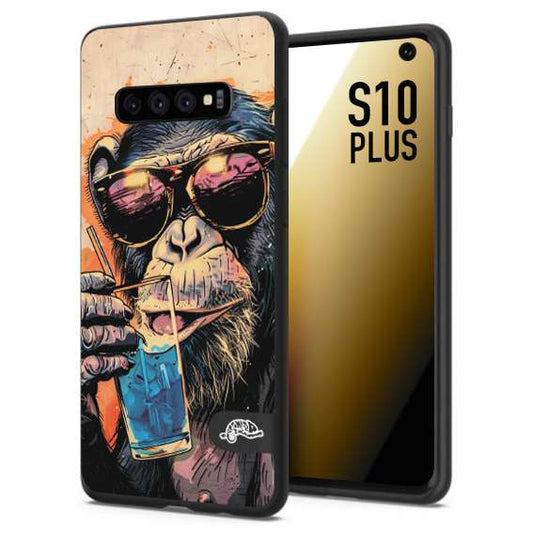 CUSTOMIZZA - Custodia cover nera morbida in tpu compatibile per Samsung S10 PLUS estate disegnata cocktails animali simpatici scimmia monkey negroni