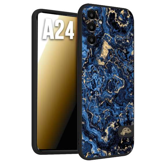 CUSTOMIZZA - Custodia cover nera morbida in tpu compatibile per Samsung A24 effetto marmo marble blu venature dorato psichedelico