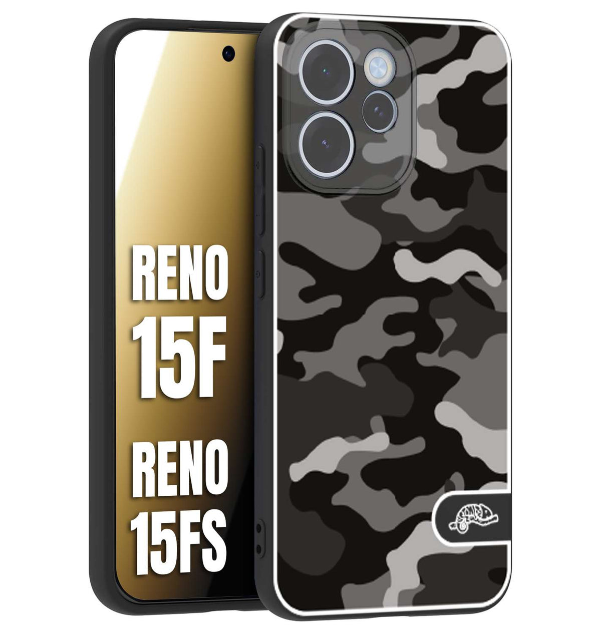 CUSTOMIZZA - Custodia cover nera morbida in tpu compatibile per Oppo Reno 15 F - Reno 15 FS camouflage mimetico militare nero black grigio