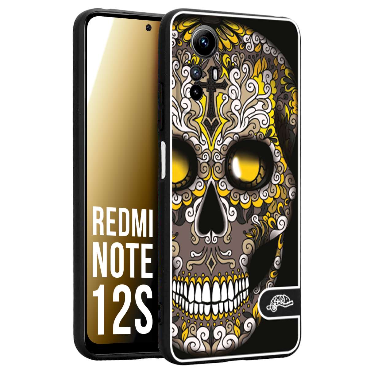 CUSTOMIZZA - Custodia cover nera morbida in tpu compatibile per Xiaomi Redmi Note 12S teschio messicano Mexican skull nero giallo