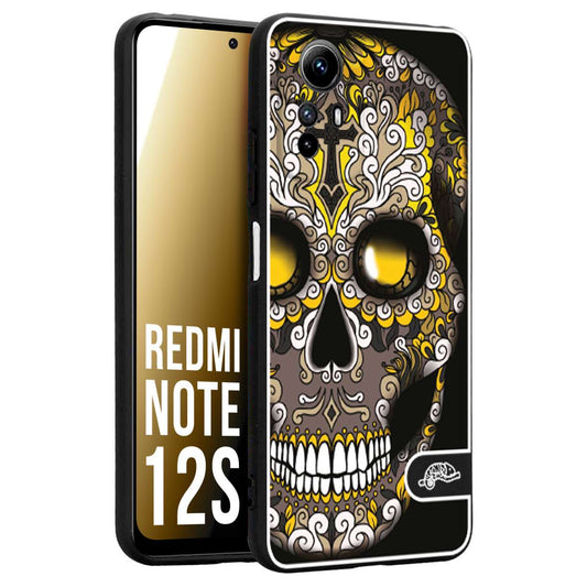CUSTOMIZZA - Custodia cover nera morbida in tpu compatibile per Xiaomi Redmi Note 12S teschio messicano Mexican skull nero giallo