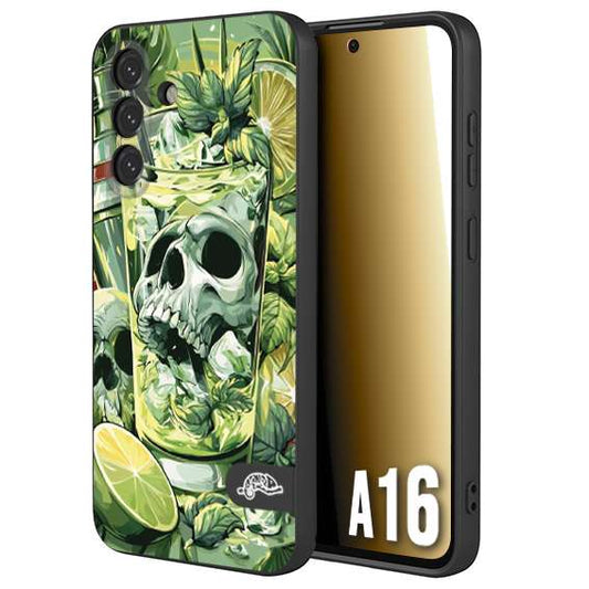 CUSTOMIZZA - Custodia cover nera morbida in tpu compatibile per Samsung A16 Mojito cocktail teschio illustrazione drink lime menta ghiacci tropicale street art
