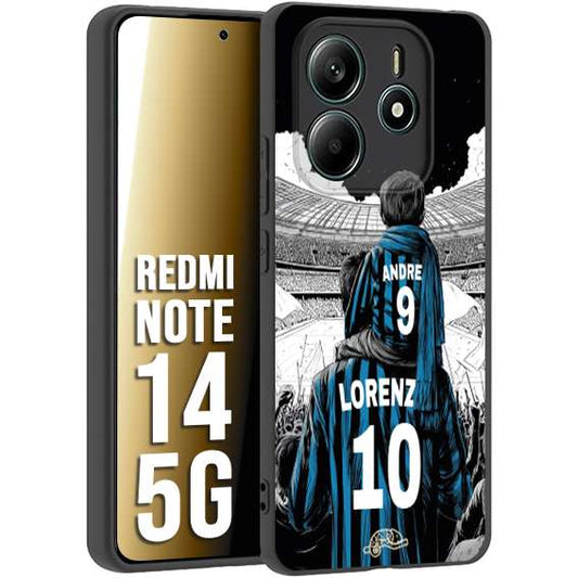 CUSTOMIZZA - Custodia cover nera morbida in tpu compatibile per Xiaomi Redmi Note 14 5G personalizzata calcio football padre e figlio calciatori nerazzurra