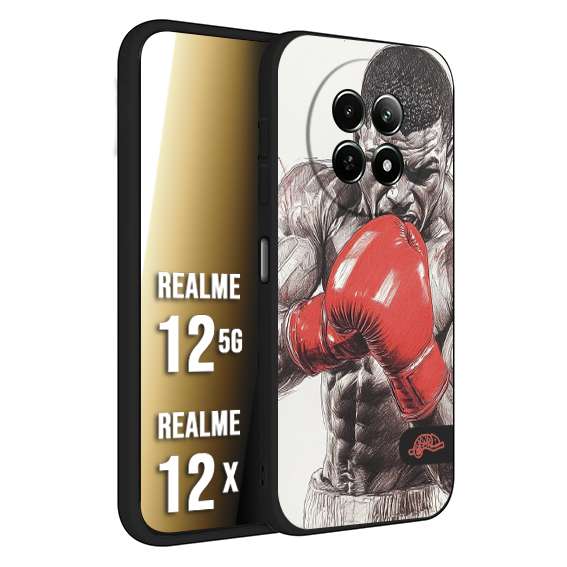 CUSTOMIZZA - Custodia cover nera morbida in tpu compatibile per Realme 12 5G - 12X pugilato pugili disegno tattoo guantoni box pesi massimi gancio