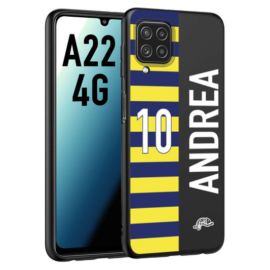 CUSTOMIZZA - Custodia cover nera morbida in tpu compatibile per Samsung A22 4G personalizzata calcio football nome e numero calciatori giallo blu