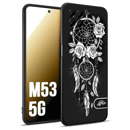 CUSTOMIZZA - Custodia cover nera morbida in tpu compatibile per Samsung M53 5G acchiappasogni dreamcatcher black and white bianco a rilievo disegnato tattoo tatuaggio