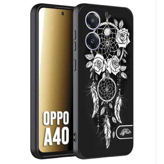 CUSTOMIZZA - Custodia cover nera morbida in tpu compatibile per Oppo A40 acchiappasogni dreamcatcher black and white bianco a rilievo disegnato tattoo tatuaggio